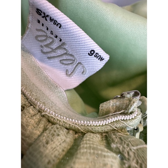 Selfie Leslie Womens Sage Green Floral Lace Ruffle Mini Dress Sweetheart XS - Picture 6 of 6